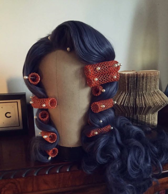 vintage hair, vintage style, wig, custom wig, carl brown hair, vintage wig, hair waves, victory rolls, 