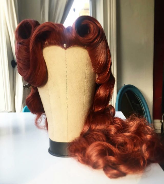 vintage hair, vintage style, wig, custom wig, carl brown hair, vintage wig, hair waves, victory rolls, 