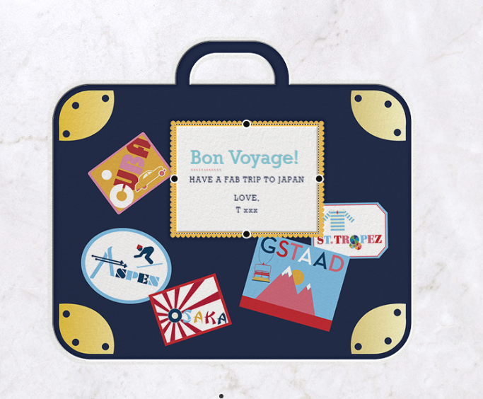bon voyage, good luck, flyers, personalised stationery, letter writing, danke, gracias, merci, thank you, paperless post, cards to your inbox, paperless, choose your own design, email direct, send to friends, keep in touch, drop them a line, say hello, write a letter, choose your own