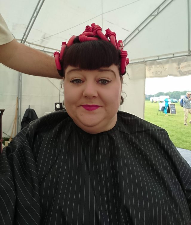 House of Drewvid, Vintage Hairdressers, Vintage Coiffeurs, Vintage Hairstyles, Vintage Hair Accessories, Vintage Hair Flowers, Bespoke Hair Flowers, Hair Flowers, Hair Accessories, Hair Orchids, Pink Orchid and Puce Hibiscus, Red Orchids, Hairdressing Husbands, Enfield Vintage Pageant