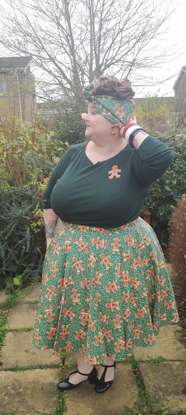 Devil and Desire, Gingerbread Print, Devil and Desire handmade skirts, handmade skirts, made to measure skirts, Christmas clothing, Christmas Prints, Novelty Prints, Circle Skirts, fifties style clothing, swing skirts, Plus size skirts, plus size clothing, plus size style, size 26 style