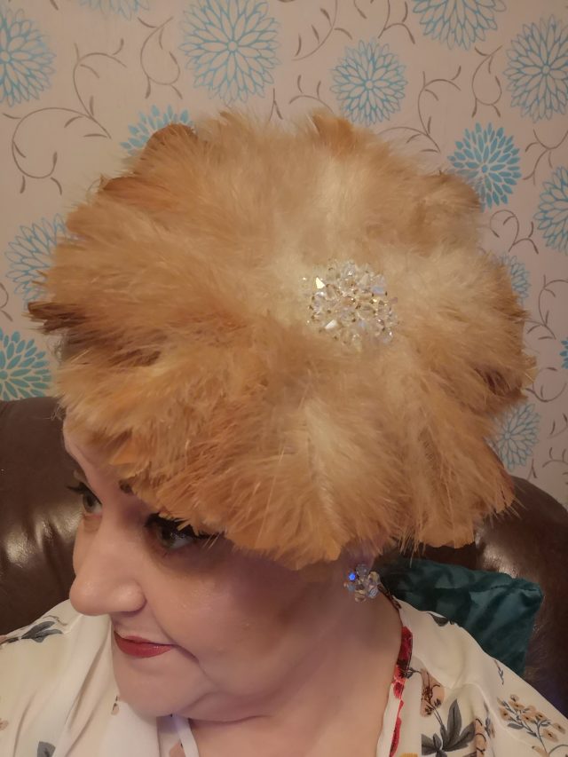 Unique Vintage, Unique Vintage Dress, Mocha Cupcake Dress, Cupcake Dress, Vintage Style, Vintage Plus Size, Plus Size Style, Plus Size Vintage, Vintage Girl, Size 26 Style, Feather Hat, Tilt Halt, Vintage Hat, Vintage Millinery, Forties Style, Fifties Style, Vintage Feather Tilt Hat