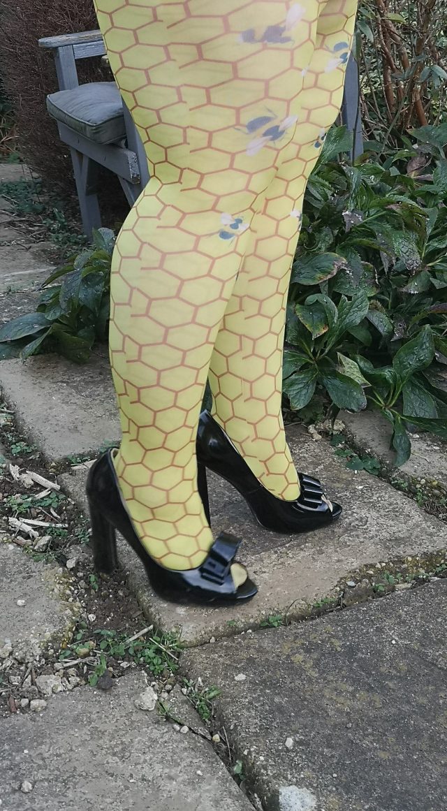Unique Vintage, Unique Vintage Dress, Bumblebee Dress, Bee Dress, Snag Tights, Snag Collab, Jamie Campbell, Snag Bees Knees Tights, Plus Size Tights